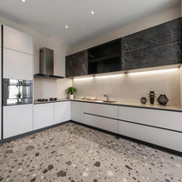 Lemari Dapur Minimalis Tanpa Gagang Warna Putih Hitam, Meja Kuarsa Alur, Peralatan Terpasang, Kabinet Dapur Modular