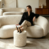 Pouf rond moderne en polaire Teddy, repose-pieds cylindrique pour salon