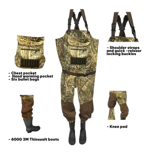 Pantalons de pêche en eau à 3 couches camouflage, imperméables et respirants, avec bretelles réglables, <span class=keywords><strong>3M</strong></span> <span class=keywords><strong>Thinsulate</strong></span> pour la pêche à la mouche et la chasse - Product Image 1