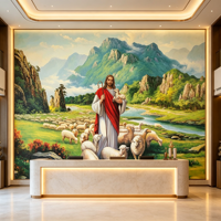 Peinture murale Jésus-Christ le Bon Pasteur, Papier peint d'art chrétien classique, Tête de lit de suite d'hôtel, Salle d'activités d'église, Décoration de hall d'entrée