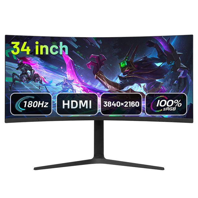 High-End 34 Inch Curved 4K UHD Gaming Monitor 180Hz 1ms IPS 100% SRGB DP Virtual Reality Development AI Programming LED