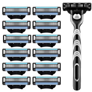 Manual <b>Razor</b> Triple Blade Stainless Steel For Men Face Shaving Replacement <b>Heads</b> And Handle Set - Product Image 1