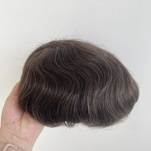 Prótesis Capilar de Encaje Francés con Frente Decolorado y Base de PU para <span class=keywords><strong>Hombre</strong></span>, Venta al por Mayor, Cabello Q6 # Parche 310 para Cabello Gris - Product Image 4