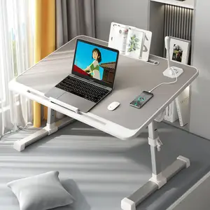 Mini bureau d'écriture, bureau d'ordinateur portable à usage domestique avec lumière Usb, étagère, tiroir, Table de chevet pliable