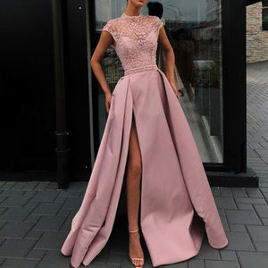 Abiti da ballo lilla lunghi in pizzo con perline e Modulare maniche con cappuccio in raso abito da sera taglie forti abiti da Festa Vestidos De Festa - Product Image 3