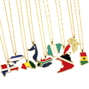Mapa del país Bandera Metal Gold Link Collares para hombres Mujeres para bodas con Irlanda Sudáfrica Liberia Jamaica Esmalte - Product Image 5