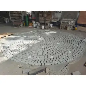 世辉厂天然石材美丽G603花岗岩4.4米圆形图案铺路石天井摊铺机网鹅卵石