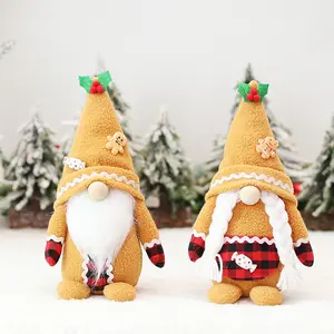 Rudolph Plush Khaki Natal Natal Gingerbread Man Gnome Swedish Tomte Doll Gonk untuk Dekorasi Pesta Natal Ornamen Meja Rumah