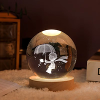 Sphère en Cristal 3D Gravée au Laser de 60 mm Système Solaire Planète Galaxie avec Base en Bois Lampe de Nuit LED pour Décoration Intérieure