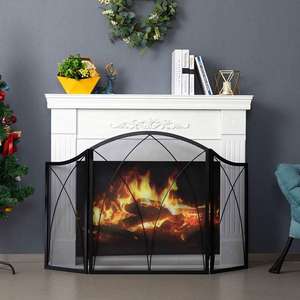 3 Panel Arch Fireplace Screen Frame Mesh <strong>Hearth</strong> Accessory Fireplace Screen 50x32in Metal Fence Spark <strong>Guard</strong> - Product Image 1