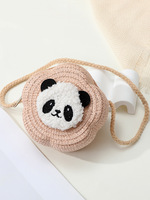 Bolso Bandolera Mini de Verano 2025, Diseño de Panda Rojo, Tejido de Paja, Correa Única, Cierre de Cremallera, Impermeable, para Mujer