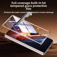 Étui de téléphone à charnière double axe en cuir véritable pressé à chaud, style INS, avec support magnétique pour Honor Magic V6