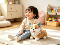 Peluche électronique Corgi interactive : chiot qui marche et aboie avec accessoires de beauté pour enfants et filles – Cadeau idéal