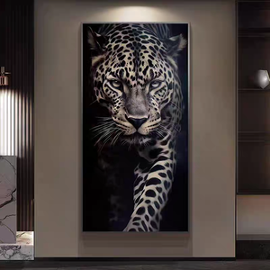 <span class=keywords><strong>Peinture</strong></span> murale moderne en cuir avec feuille d'or 3D stéréo, motif léopard noir et blanc, pour couloir, animaux, panthère, affiches et impressions - Product Image 1