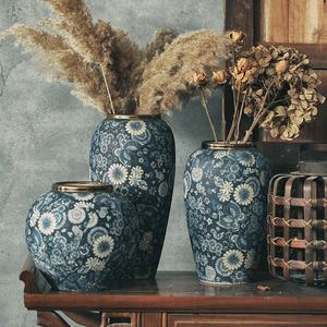 Vaso di porcellana in ceramica a bocca dorata <span class=keywords><strong>bianco</strong></span> <span class=keywords><strong>bianco</strong></span> blu stile cinese Vintage controsoffitto porta fiori Jingdezhen - Product Image 1