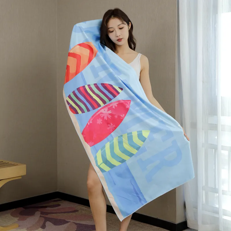 Custom Printed Logo Microfiber Towel Super Absorbent Dry Fast Soft Light Weight Sand Free Beach Towel