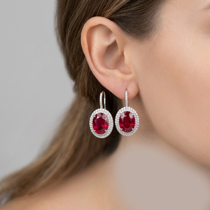 Boucles d'oreilles pendantes ovales rouge rubis, pierre de naissance de juillet, serties de griffes, en argent sterling, pour mariage et fête - Product Image 3
