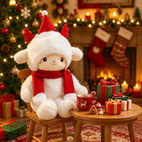 Peluche de Noël super douce en forme de mouton avec bonnet et écharpe du Père Noël, doublure en coton PP et maille, cadeau anti-stress, vente en gros