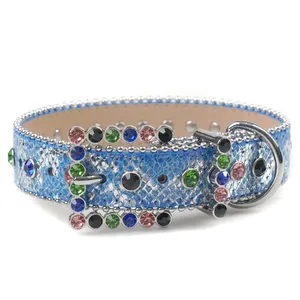 Collare per cani in pelle imbottito di vendita calda collare per cuccioli rotondo Designer Bling Bling Diamond PU collare per cani con strass in pelle