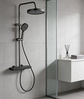 Système de douche pluie moderne avec étagère de rangement, gris anthracite brossé, pour projets OEM d'appartements