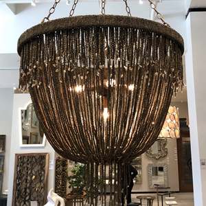 Lampadario a Sospensione Nero Vintage Rustico Americano per Soggiorno di Villa, Lampada Rotonda <span class=keywords><strong>in</strong></span> Macramè con Perline di <span class=keywords><strong>Legno</strong></span> e Nappe - Product Image 5