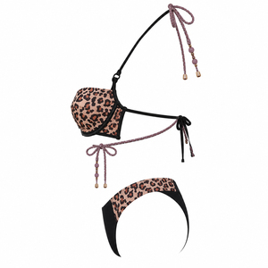 Conjunto de Bikini con Estampado de Leopardo, Traje de Baño para Mujer, Halter Monokini de Dos Piezas, Top de Baño y Braguita de Bikini - Product Image 3