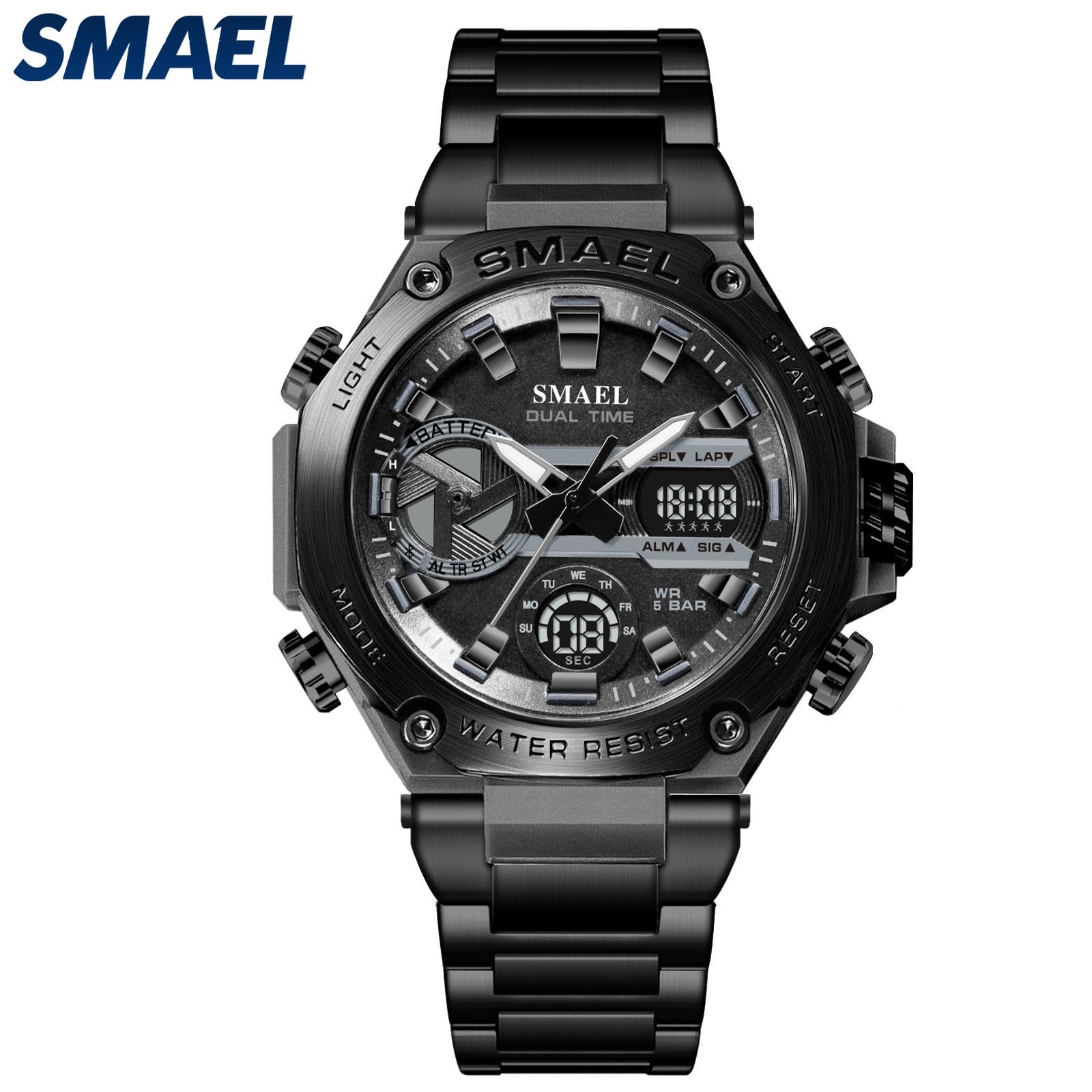 SMAEL 8097 Stainless Steel Watches - Dual Time & Waterproof