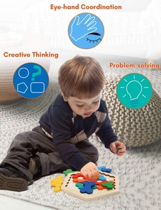 Mainan Edukasi Prasekolah Heksagon Cat Berbasis Air Montessori Anak-anak Tahan Lama, Puzzle Kayu Alami Serbaguna yang Menyenangkan - Product Image 5