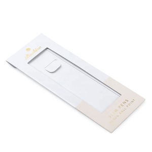 Customized gold color logo slim pen envelope packaging paper box with window