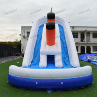 Toboggan aquatique gonflable géant pour bateau de croisière, toboggan gonflable commercial avec piscine, toboggan de fête pour enfants, toboggan à double voie à vendre