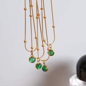 Vintage Style 18K <b>Gold</b> Plated Round Titanium Steel Pendant <b>Necklace</b> with Natural Imitation <b>Pearl</b> Inlay on a Rope Chain - Product Image 3