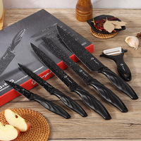 Ensemble de six couteaux de cuisine jetables, manche en plastique, acier inoxydable, revêtement antiadhésif par pulvérisation, anti-moisissure, stock de commerce extérieur, cadeau