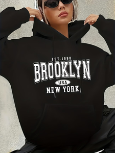 <span class=keywords><strong>Felpa</strong></span> con Cappuccio da Donna con Stampa Grafica <span class=keywords><strong>Los</strong></span> <span class=keywords><strong>Angeles</strong></span> e New York, con Coulisse, in Pile Casual, Modello Brooklyn, Disponibile - Product Image 3