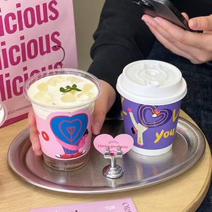 Customizable Disposable Craft Paper Cup Commercial Takeaway Lid Single Wall Hot Milk Tea for Takeaway for Valentine's Day 520