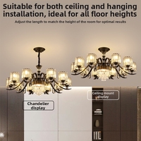 Lustre en cristal postmoderne de luxe avec source de lumière LED, alimentation CA, base en fer pour salon, éclairage de plafond pour toute la maison