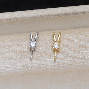 Accesorio de Joyería DIY de Plata S925, Colgante Pequeño en Forma de V con Perla, Jade, Ágata, Soporte Vacío para Perlas, para Accesorios para el Cabello - Product Image 2