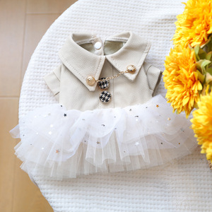 Fashion Elegant Dog Cat Clothing Light Beige Sequined <b>Mini</b> Skirt Leather and Mesh Fluffy Dress Pet Clothes - Product Image 6