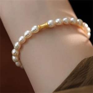 Zhizhen High Gloss <b>Elastic</b> Rope <b>Bracelet</b> Simple Style Frosted Freshwater Waist Pearl Exquisite Rice Pearl Jewelry - Product Image 4
