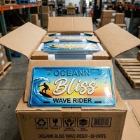 Op maat gemaakte geëmbosseerde 3D aluminium kentekenplaat Oceaan Surf Wave Tropisch Eiland Hawaii Ananas Waterdicht Anti-roest Mat Decor