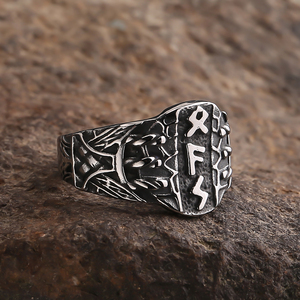 Anillo vikingo de acero inoxidable de recuerdo vikingo <span class=keywords><strong>para</strong></span> hombre, amuleto de runas nórdicas, joyería vikinga - Product Image 3