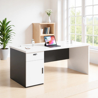 Bureau informatique moderne extensible pour un seul utilisateur avec tiroir à serrure à combinaison et armoire de rangement latérale – Table de travail pour employé de bureau à domicile