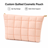 Sacs cosmétiques matelassés en nylon personnalisables avec logo, prêts à être expédiés, légers, motif losanges, organiseurs de maquillage, pochettes de voyage avec fermeture éclair