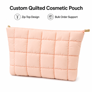 Sacs cosmétiques matelassés en nylon personnalisables avec logo, prêts à être expédiés, légers, motif losanges, organiseurs de <span class=keywords><strong>maquillage</strong></span>, pochettes de voyage avec fermeture éclair - Product Image 1