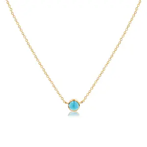 Minimalist Design 14 Karat Solid Gold Bezel Setting 3mm Natural Gemstone Necklace Turquoise Pendant