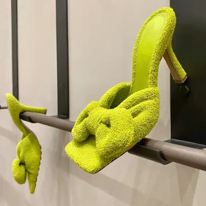 <span class=keywords><strong>Mules</strong></span> d'été en velours côtelé à talons hauts pour femmes bout carré pantoufles en fourrure anti-dérapant hauteur augmentant la mode sandales d'extérieur - Product Image 1