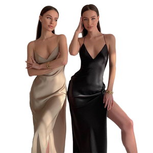 2025 Mùa Hè Mới Đến Satin Bodycon Ăn Mặc Spaghetti Dây Đeo Thanh Lịch Giản Dị <span class=keywords><strong>Maxi</strong></span> Vestidos Với Đế Chế Vòng Eo Mô Hình Rắn - Product Image 1