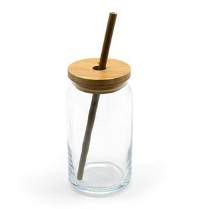 Wholesale 16oz Drinking Juice Glass Cup with <b>Bamboo</b> Lids and <b>Bamboo</b> <b>Straw</b> - Product Image 1