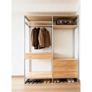 Aluminum Profile Wardrobe Birch Plywood <b>Open</b> Wardrobe Freestanding Sliding Door Home Decoration - Product Image 3