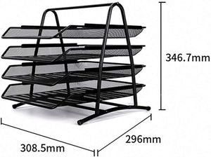 4 Tier <b>Shelf</b> Office <b>Desktop</b> Tray Rack Mesh Metal Desk Organizer File Rack Letter Tray A4 Papers Documents Holder Desk Organizer - Product Image 4