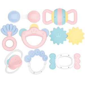 8 Pc 식품 학년 실리콘 아기 손 벨 Sonajas 딸랑이 Teether 아기 세트 신생아